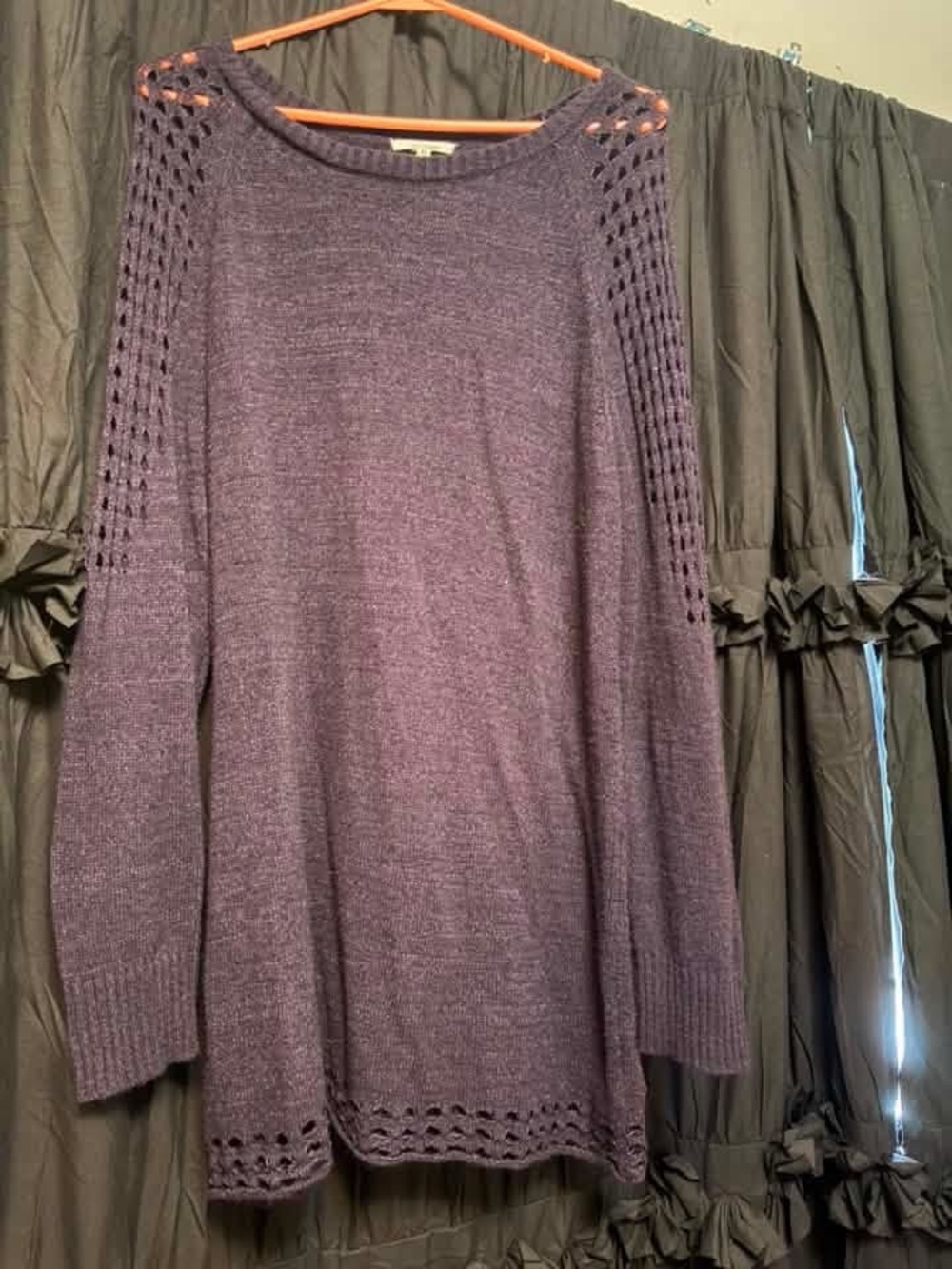 Maurices Purple Open-Knit Sleeve Sweater